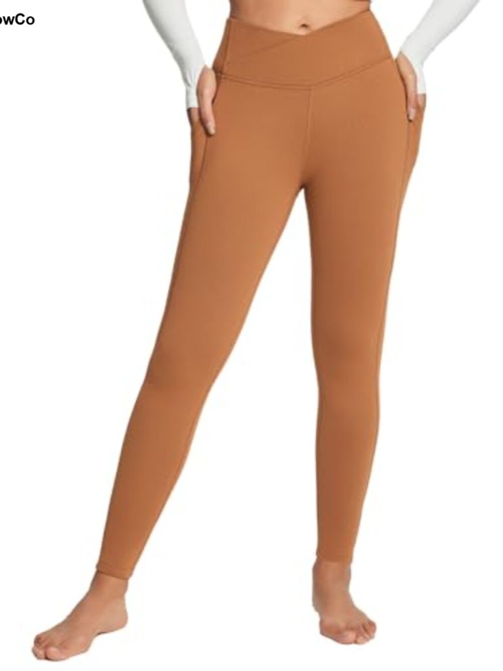 Fleece Lined Crossover Leggings with Pockets Thermal Winter Yoga Pants High